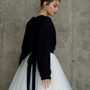 Elegant Cropped Knitted Warm Wedding Evening Cardigan: Bridal Wool Shrug and Shoulder Wrap. The Ultimate Bridesmaids Cover & Dressy Jacket Black