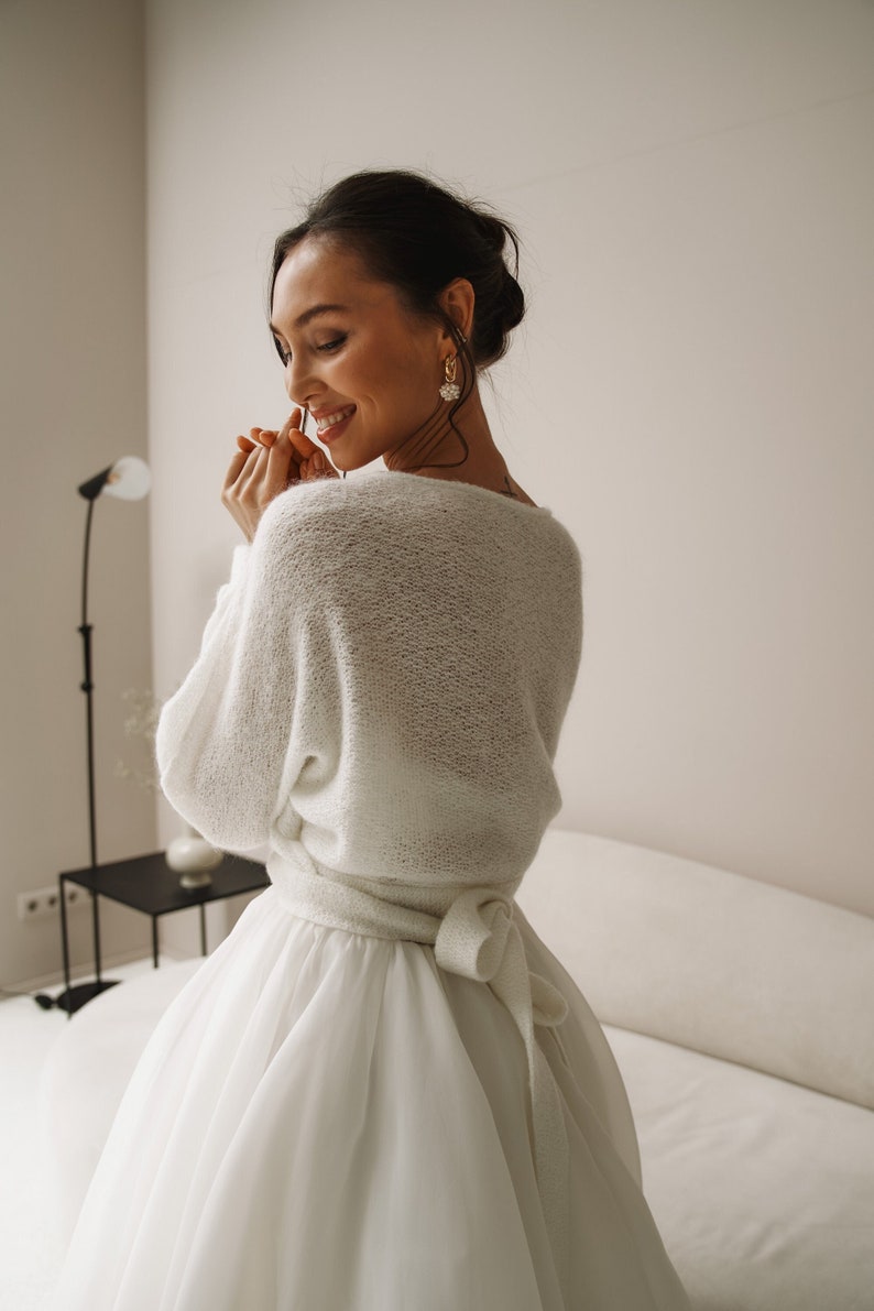 Elegant Cropped Knitted Warm Wedding Evening Cardigan: Bridal Wool Shrug and Shoulder Wrap. The Ultimate Bridesmaids Cover & Dressy Jacket image 1