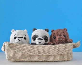 Crochet bears in a box | amigurumi panda, polar bear and grizzly bear