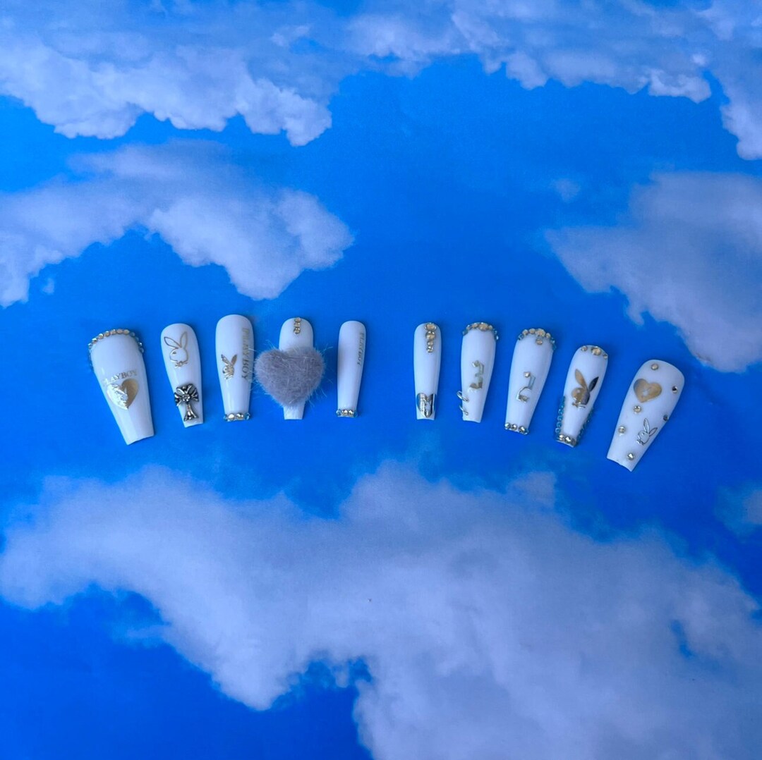 Play2much White Press on Nails Y2K Reusable Y2K Themed Y2K Etsy