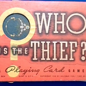 Juego de cartas clásico de 1937 "¿Quién es el ladrón?" de Whittman Publishing.
