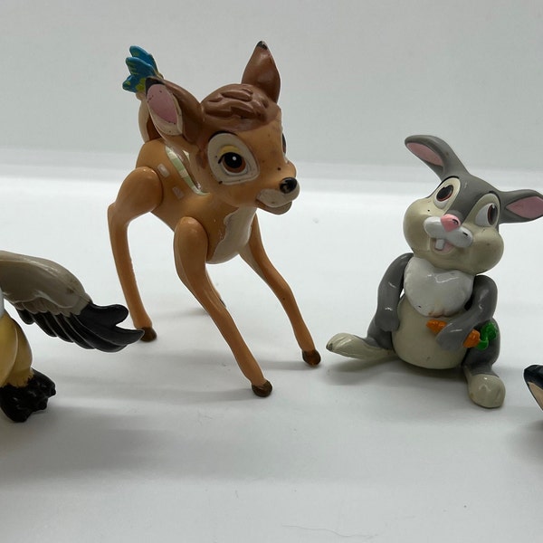 Bambi Happy Meal Toy Figures, Vintage 1988 Bambi Pose-able Plastic Figurines. Bambi, Flower (Skunk), Big Momma (Owl), & Thumper (Rabbit)