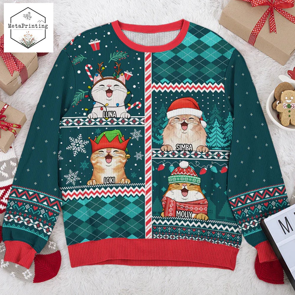 Discover Meow You A Merry Christmas Personalized Cat Ugly Christmas Sweater