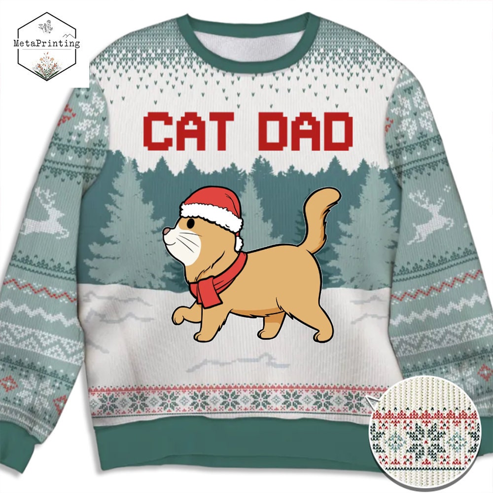 Discover Cat Dad Custom Ugly Christmas Sweater