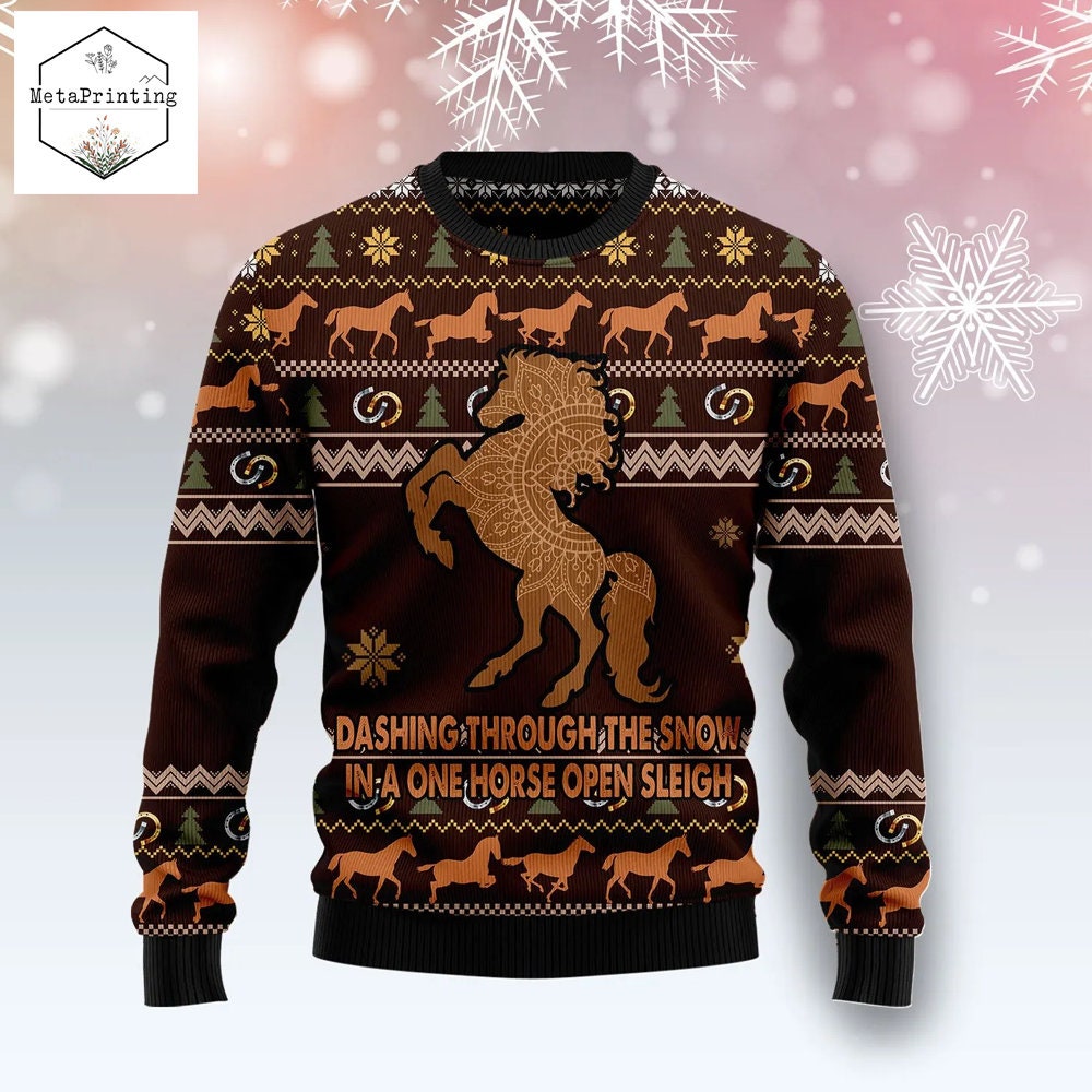 Discover Mandala Horse Dashing Through Snow Ugly Christmas Sweater