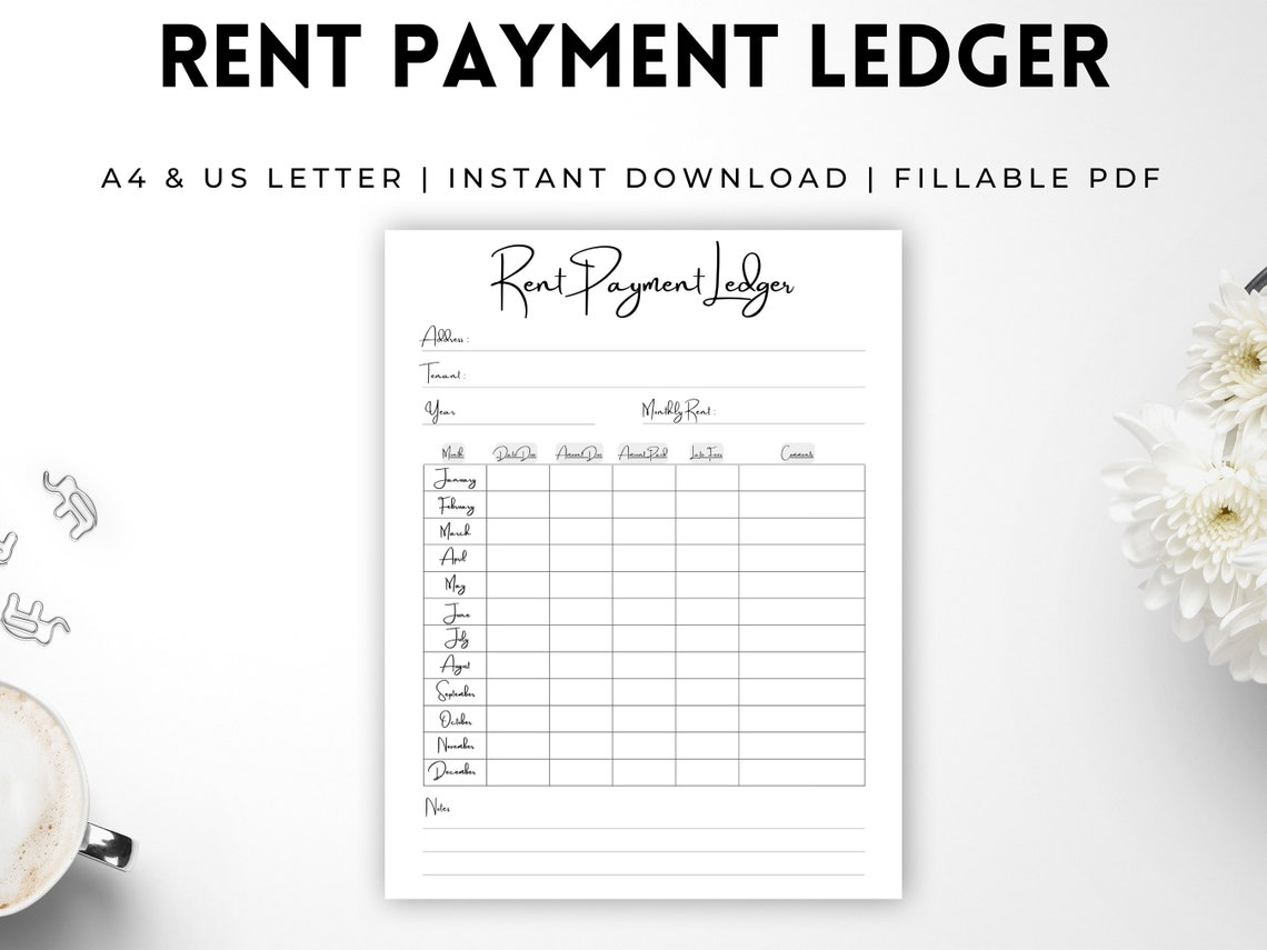 Editable Rent Payment Ledger, Monthly Rent Payment Tracker for Landlord, Landlord Rental