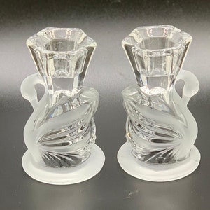 Swan Crystal Glass Candle Holder Vintage. Set of 2