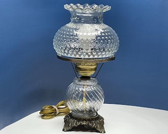 Gone With The Wind 2 Hobnail/Swirl Clear Glass Hurricane Lamp. 15"