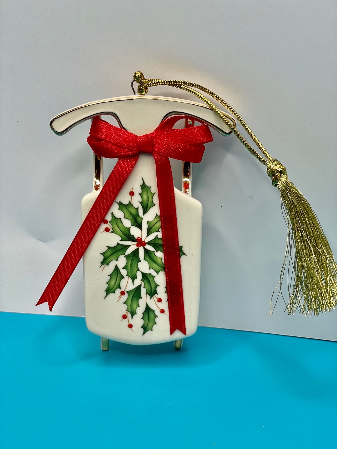 LENOX Holiday Sleigh Ornament Porcelain Crafted of Handpainted Accent