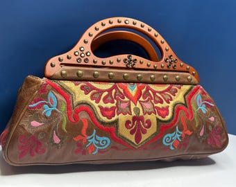 Isabella Fiore Leather Studded Wooden Hand Bag / Handbag - Etsy