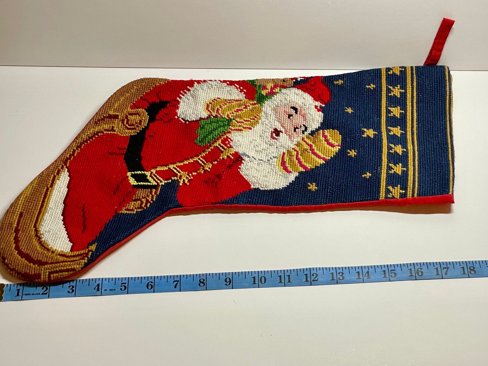 Needlepoint Christmas Stocking. Santa on Sleigh Ride 18