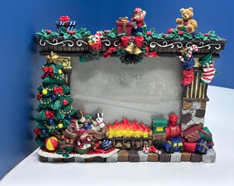 Christmas Picture Frame With Presents, Bears, Trees, and a Chimney