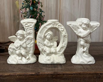 DICKSONS JOY Porcelain Bisque Angel Candle Holders.