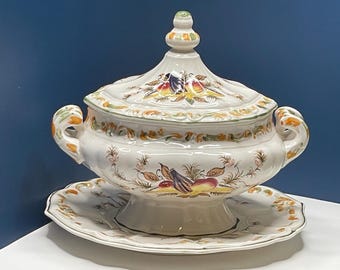 Porcelain Rare Decorative Soup Tureen with Matching Underplate. "No Ladle"