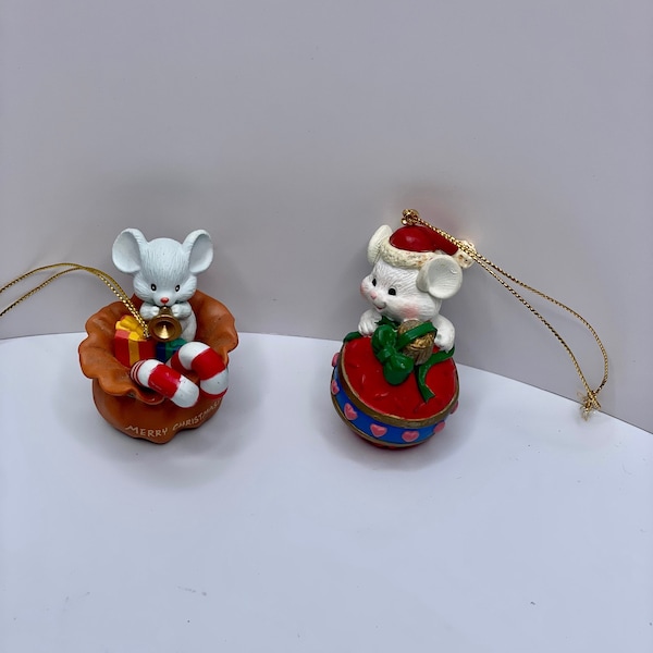 1992 LUSTRE FAME LTD 2 lovely Mice Christmas Ornaments