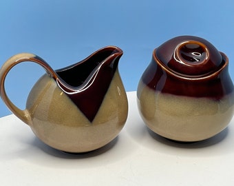 Sango Nova Brown MCM Creamer and Covered Sugar Bowl Set.