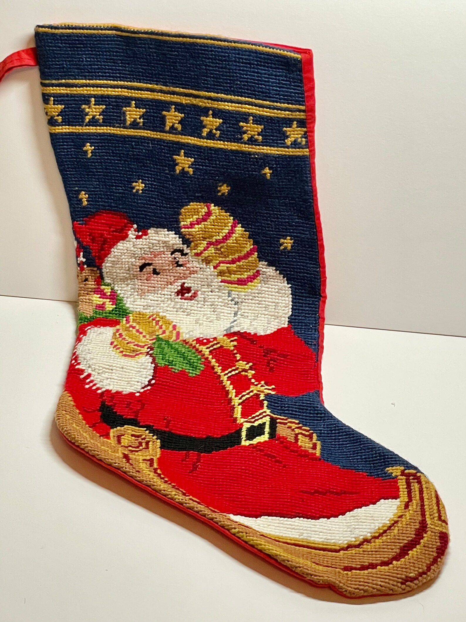 Needlepoint Christmas Stocking. Santa on Sleigh Ride 18