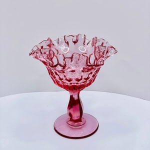 Vintage Collectible Fenton Glass Cranberry Ruffled Edge Candy Dish