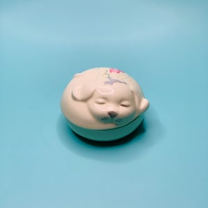Vintage Takahashi Napping Puppy Floral Small Trinket Box