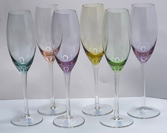 Basic Collection Multicolor Flute Champagne Glass by Image & Indulgence. Set of 6.