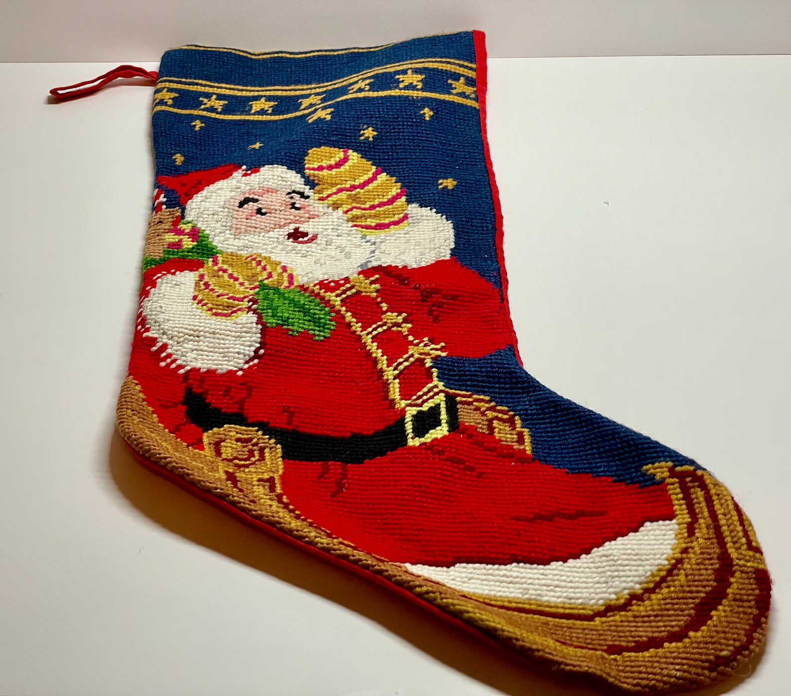 Needlepoint Christmas Stocking. Santa on Sleigh Ride 18