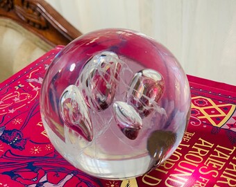 Bohemian Czech Art Glass Artistic Bubbles Paperweight