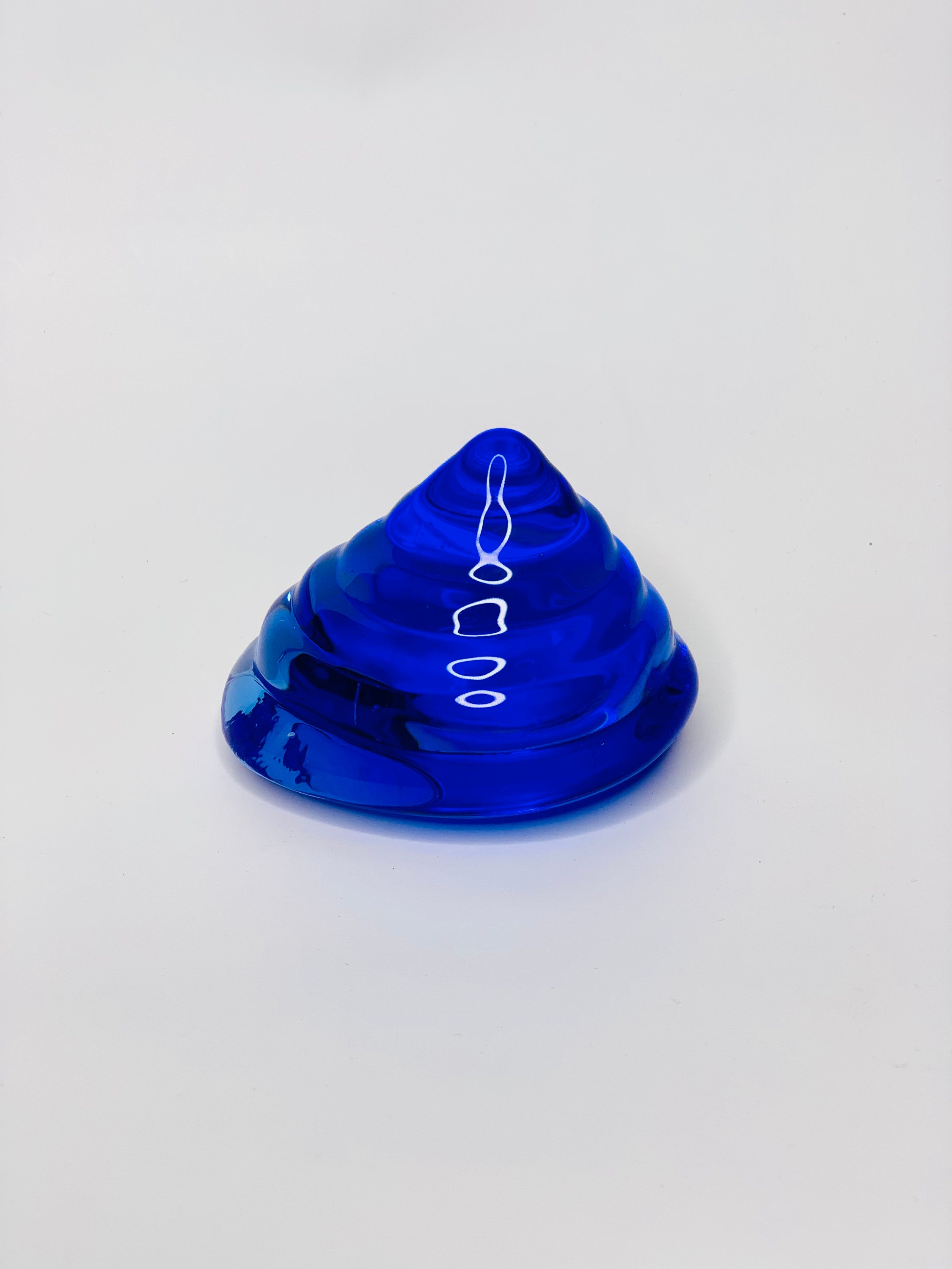 Hand Blown Blue Art Glass Seashell Paperweight.
