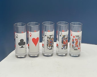 Card Party Playing Card Design MCM Shot Glasses. Set of 5.