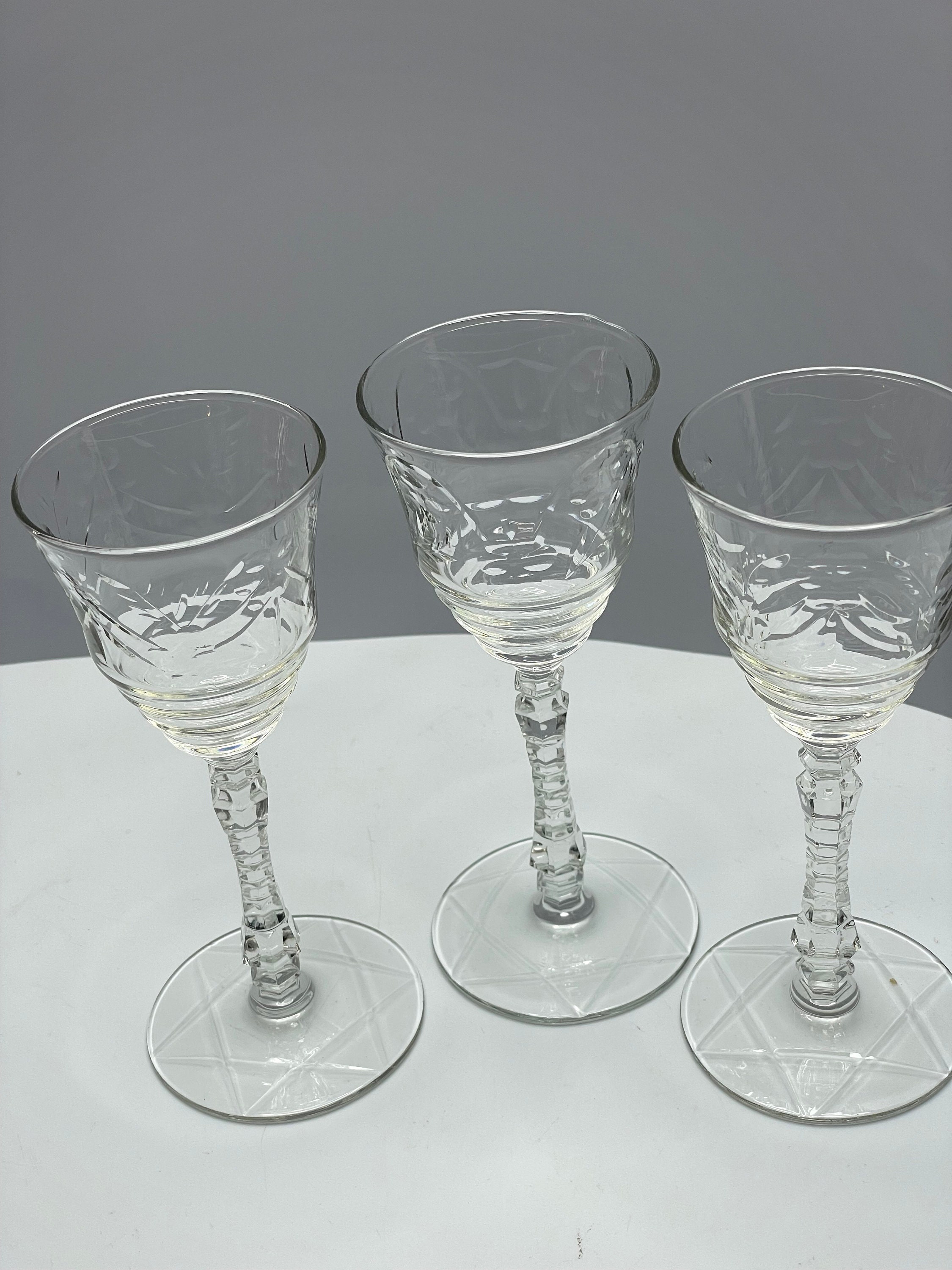 1940's Cordial Glass. Rock Sharpe Artic Rose Pattern. Floral Etched by