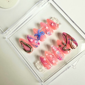 Coquette Nails, Abstract 3D Press on Nails, Girly Nails, Press on Nails Pink, 3D Nail Art, Abstract Nails, Nail Designs, Handmade Nails