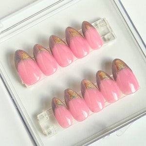 Holographic French Tip Press on Nails, French Manicure Press On Nails, Pink French Tip Press on Nails, Press on Nails Pink, Handmade Nails