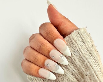 Milky White French Manicure Press on Nails With Stars - Etsy