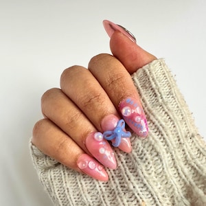 Coquette Nails, Abstract 3D Press on Nails, Girly Nails, Press on Nails Pink, 3D Nail Art, Abstract Nails, Nail Designs, Handmade Nails