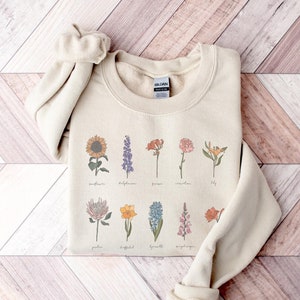 Sweater met bloemen | Wildflower-sweater dames | Vintage botanische ronde hals | Boho botanische kaart ronde hals | Sweater met bloemen