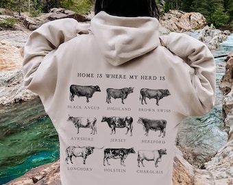 Sweat à capuche vache | Cadeau pour amoureux des vaches | Je suis là où je suis chez moi