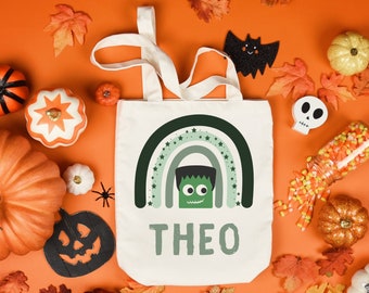 Frankenstein Trick or Treat Bag | Personalized Trick or Treat Bucket | Frankenstein Name Tote | Halloween Trick or Treat Tote for Kids