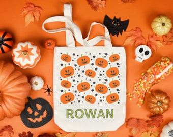 Custom Trick or Treat Bag | Halloween Trick or Treat Tote Bag | Pumpkin Name Tote | Personalized Trick or Treat Bucket