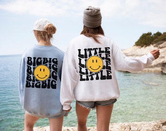 Big Little Sorority-sweaters | Big Little-onthullingsshirts | Bijpassende sweaters voor studentenverenigingen | Oversized damessweater met ontwerp op de rug