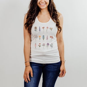 Camiseta sin mangas con flores silvestres / Camiseta sin mangas con flores silvestres para mujer / Camiseta sin mangas con flores botánicas vintage / Camiseta sin mangas con gráfico botánico bohemio / Camiseta sin mangas con flores / Camiseta sin mangas con jardín