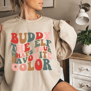 Elfentrui | Buddy the Elf Wat is je favoriete kleur sweater | Oversized kerstsweater | Retro kerst ronde hals