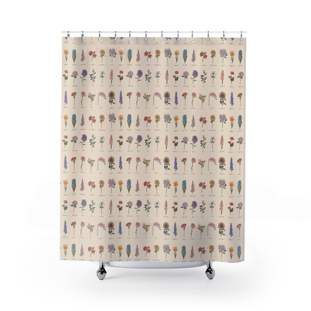 Boho Shower Curtain Wildflower Shower Curtain Cottagecore Etsy