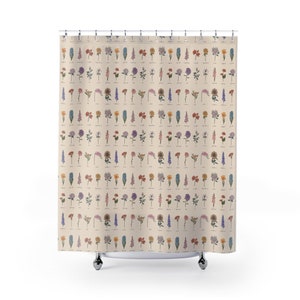 Boho Shower Curtain | Wildflower Shower Curtain | Cottagecore Bathroom Shower Curtain | Vintage Botanical Shower Curtain