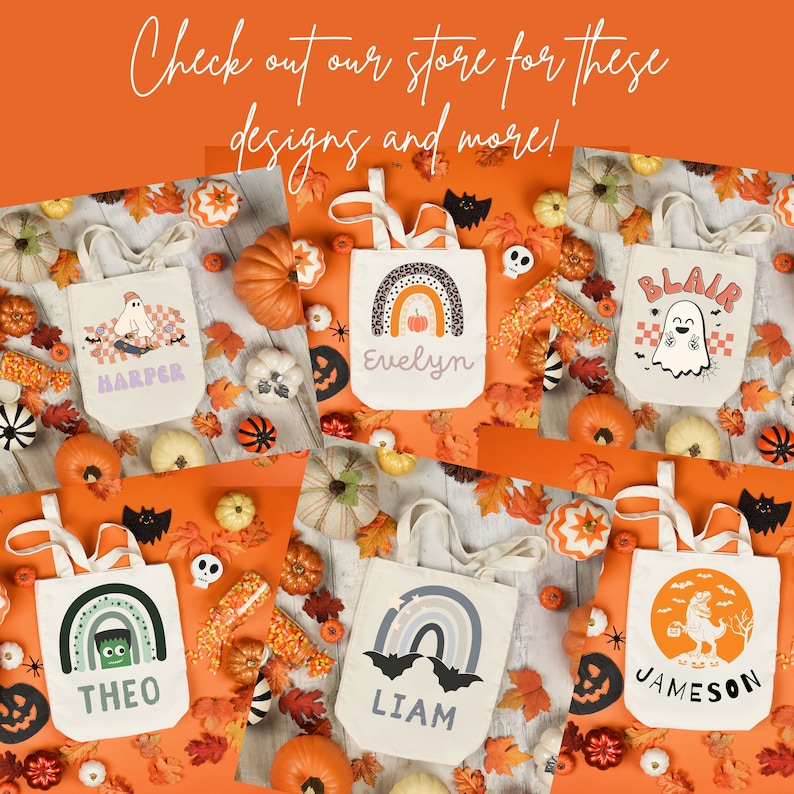 Custom Trick or Treat Bag Halloween Trick or Treat Tote Bag Dancing Skeleton Name Tote Personalized Trick or Treat Bucket image 3