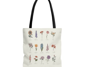 Wildflower Tote Bag | Womens Wildflower Tote Bag | Vintage Botanical Tote Bag | Boho Botanical Tote Bag | Flower Tote Bag | Garden Tote Bag