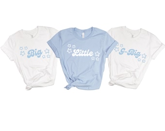 Grote en kleine onthullingsshirts | Bijpassende studentenclubshirts | Grote kleine shirts | Babyblauwe studentenclubshirts | Big Little Sorority-shirts