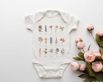Wildflower Onesie | Wildflower Baby Bodysuit | Vintage Botanical Onesie | Boho Baby Shower Gift | Flower Onesie | Baby Girl Onesie