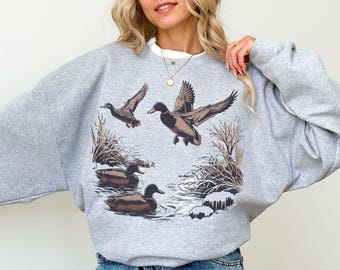 Sudadera vintage de cuello redondo con diseño de pato real, de los años 90, camiseta retro de caza de patos, temporada de patos, sudadera con capucha para amantes de los animales