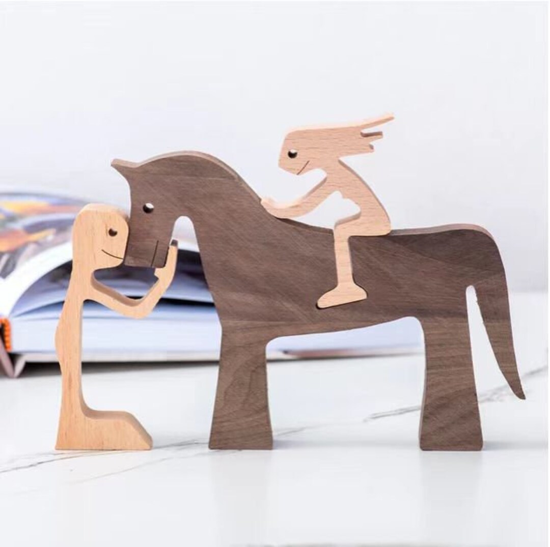 Custom Woman and Horse Wood Sculpture,man and Horse Handmade Wooden