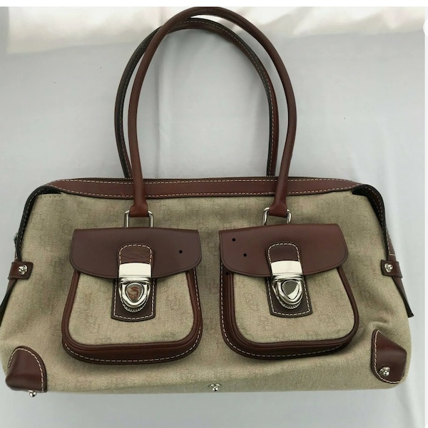 Dooney & Bourke vintage Sac à main en cuir à double poche Monogram Cartable Carryall