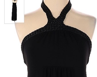 Elle Black Braided Halter Maxi Dress with Empire Waist